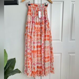 Misa Floral Print Skirt - Orange and Pink